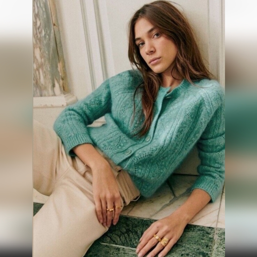 Sezane Magda Cardigan Sweater Jumper Celadon Green Size Small